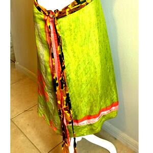 Silk Sari Wrap Skirt Green Fairy Boho Festival Reversible Gypsy Cottagecore OS